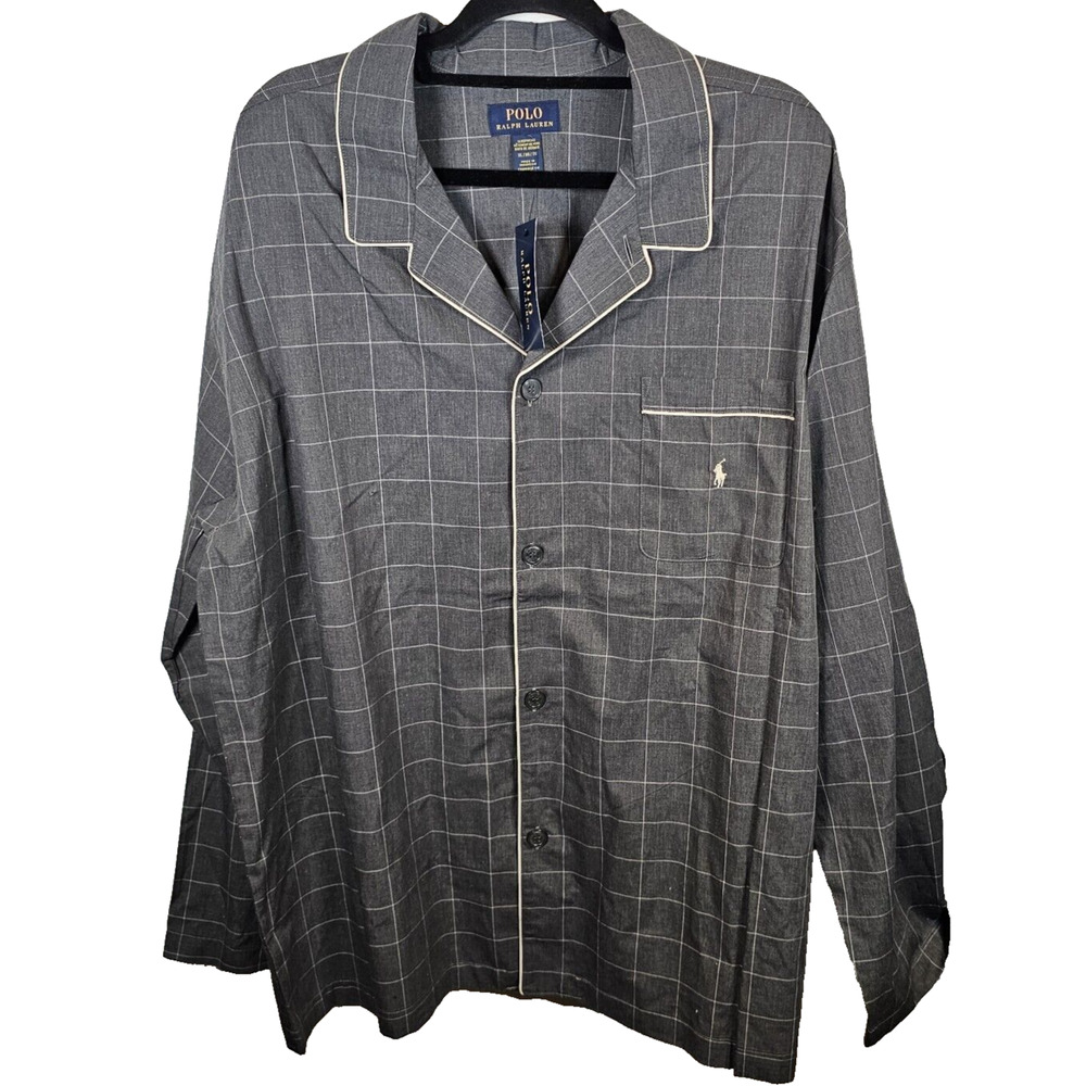 Polo Ralph Lauren Plaid Pajama Sleep Shirt PJ Sleepwear Lounge Gray Men's XL NWT